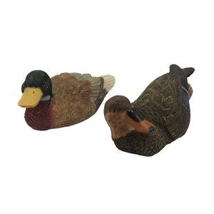 Wooden Duck Figurine Miniature Decoy Set Of 2 Vintage Decor